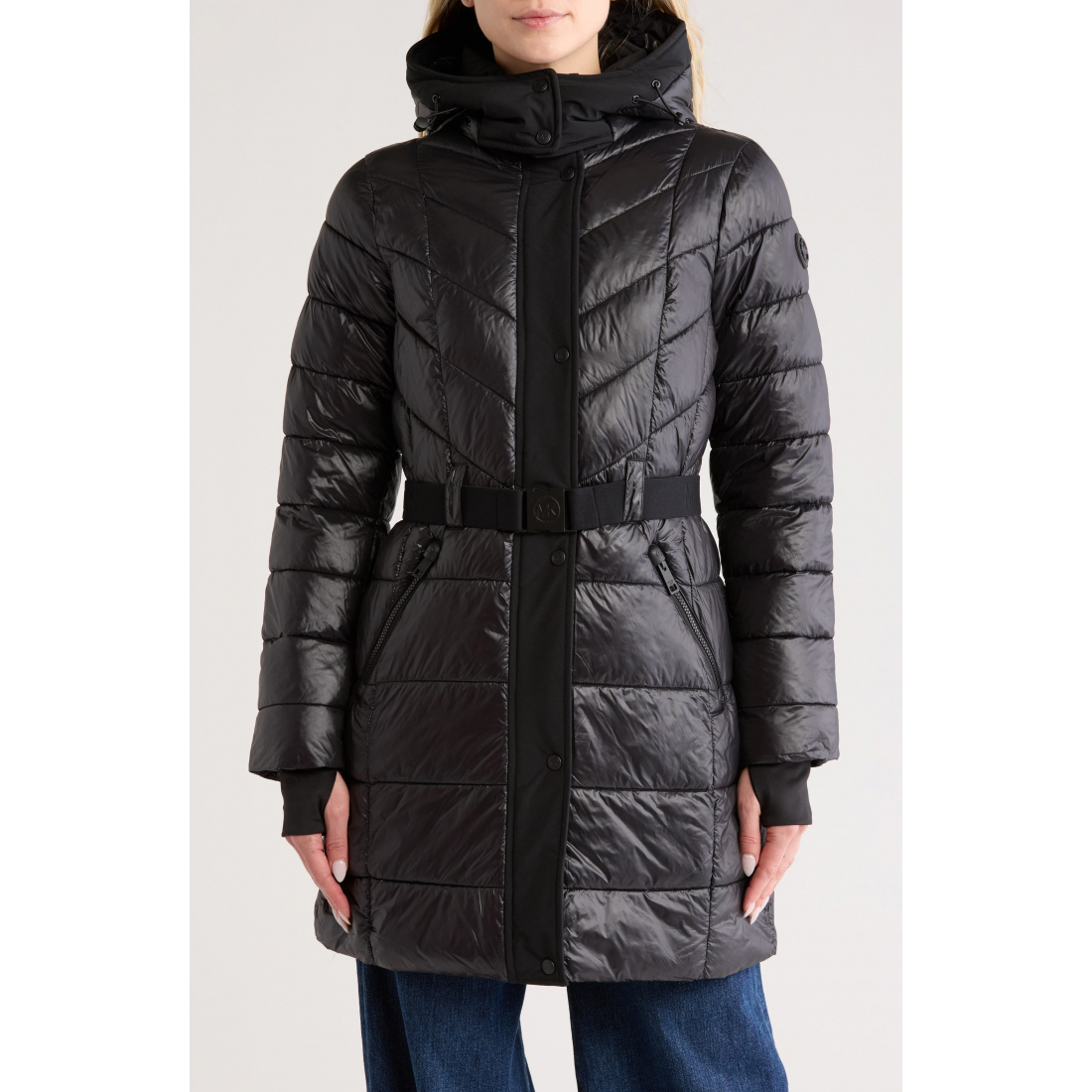 'Hooded Belted Long Puffer Jacket' pour Femmes