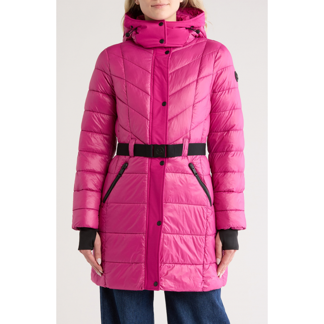 'Hooded Belted Long Puffer Jacket' pour Femmes