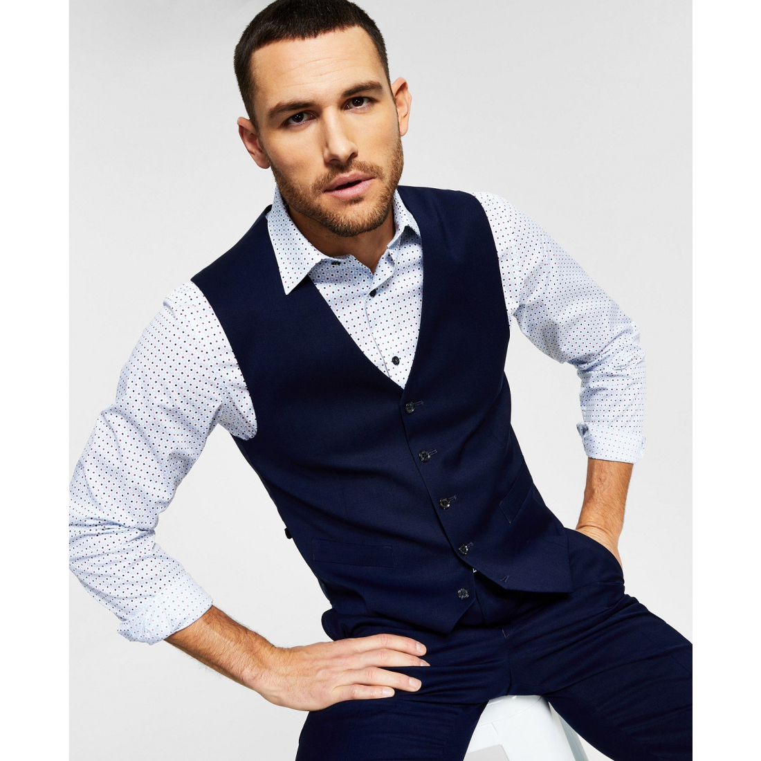 Gilet 'Modern-Fit Wool TH-Flex Stretch Suit Separates Vest' pour Hommes