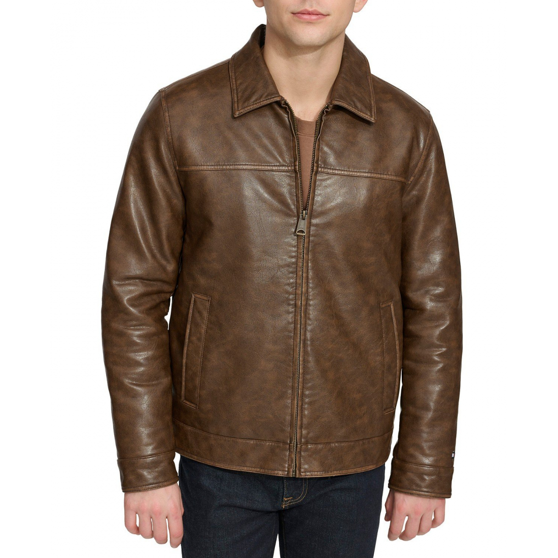 Veste 'Faux Leather Laydown Collar' pour Hommes