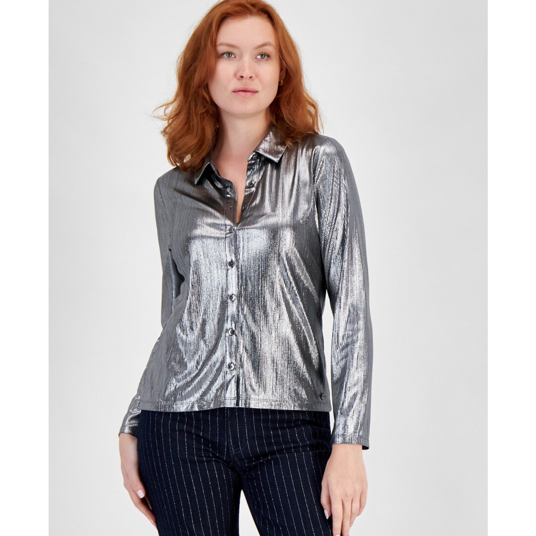 Chemise 'Metallic Long-Sleeve Button-Up' pour Femmes