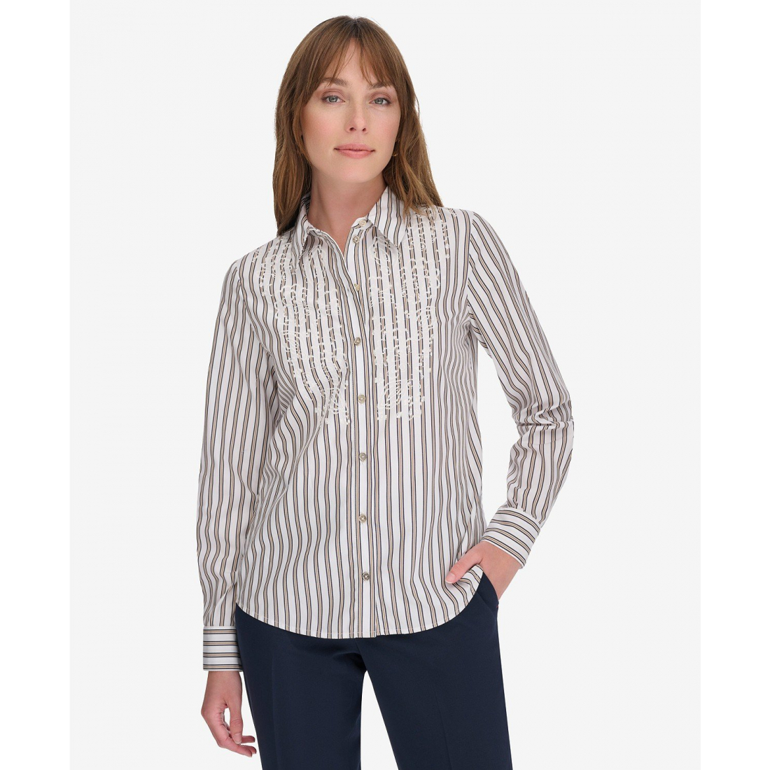 Chemise 'Cotton Striped Puff-Print' pour Femmes