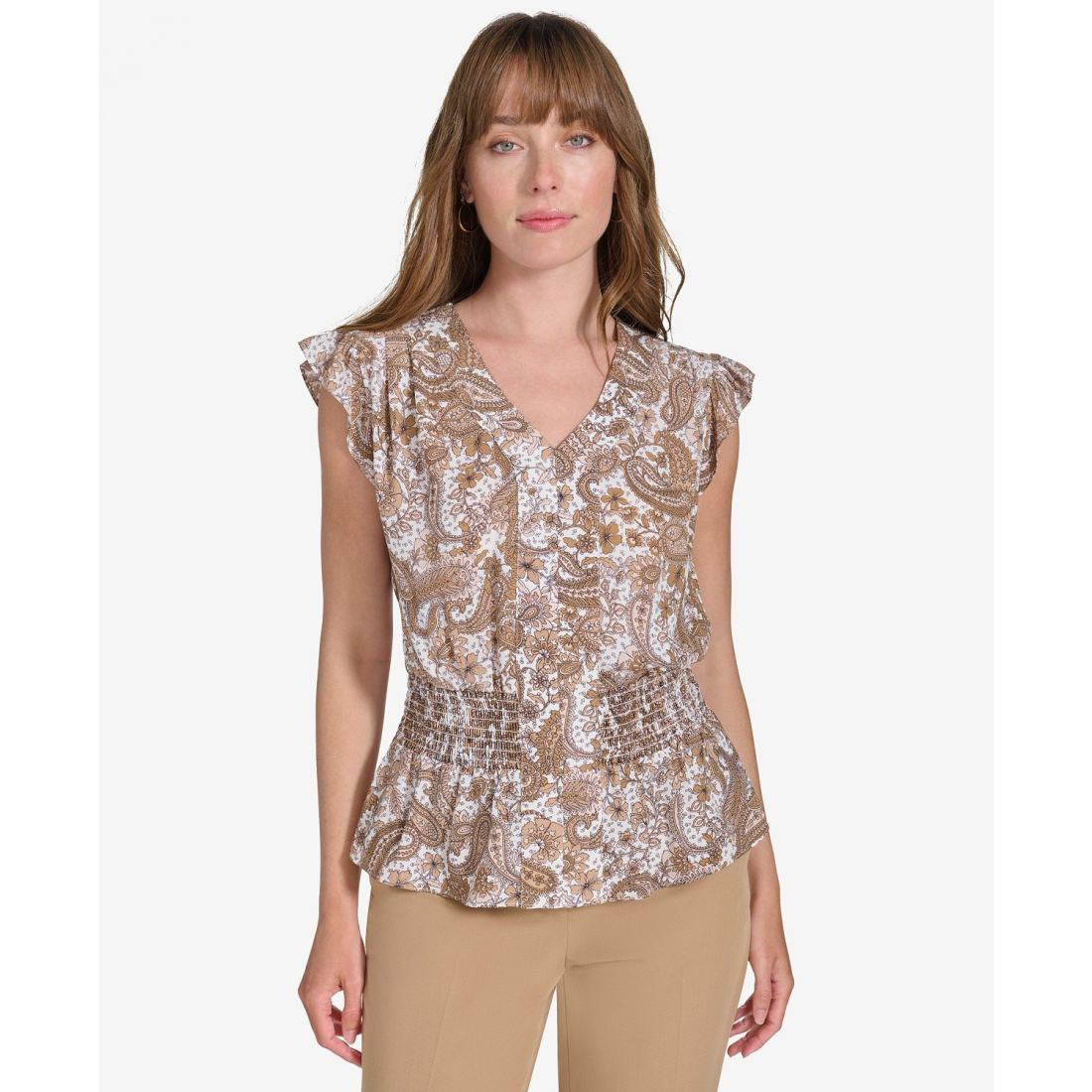 Blouse 'Paisley-Print Smocked Peplum' pour Femmes