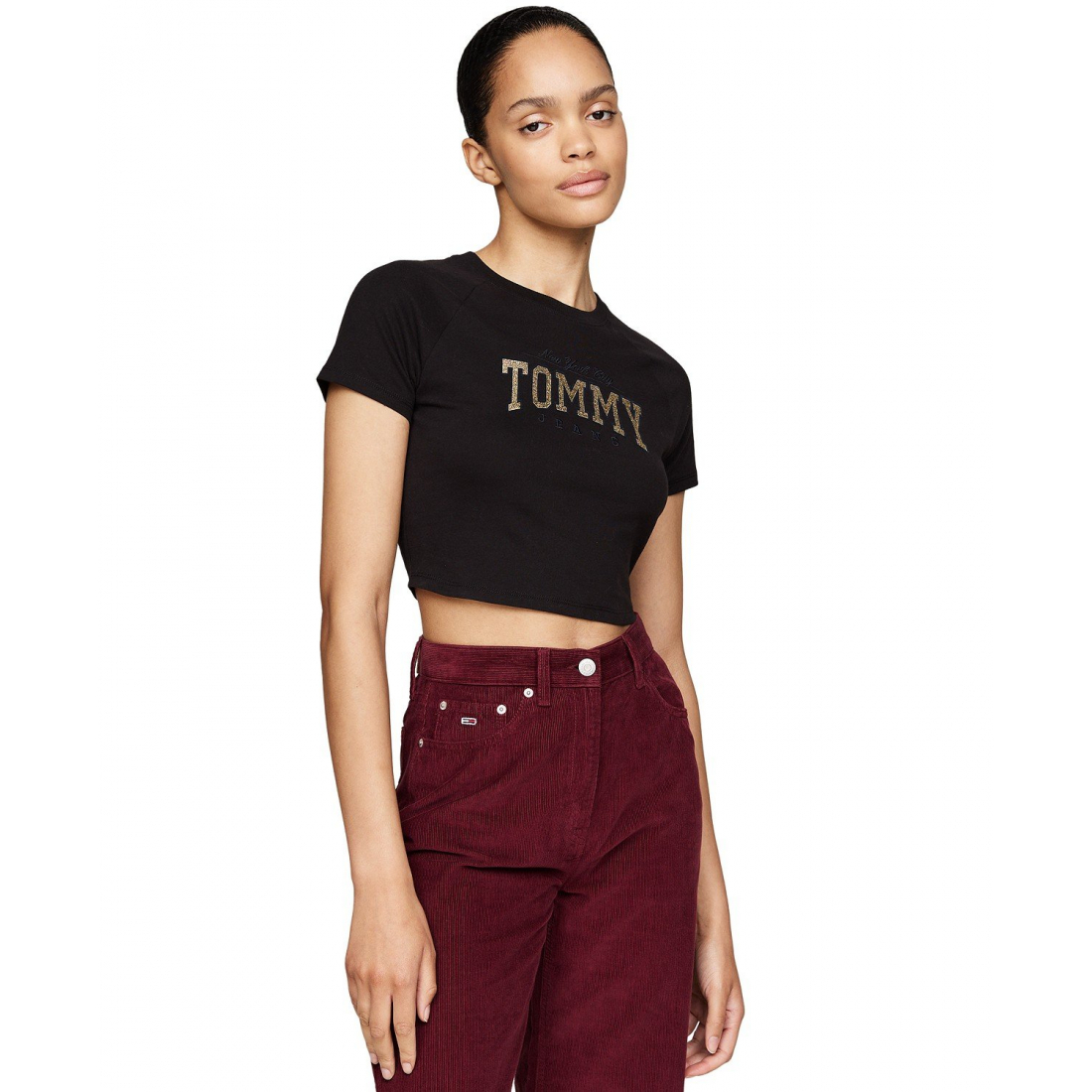 T-shirt 'Cotton Glitter Slim Cropped Varsity' pour Femmes