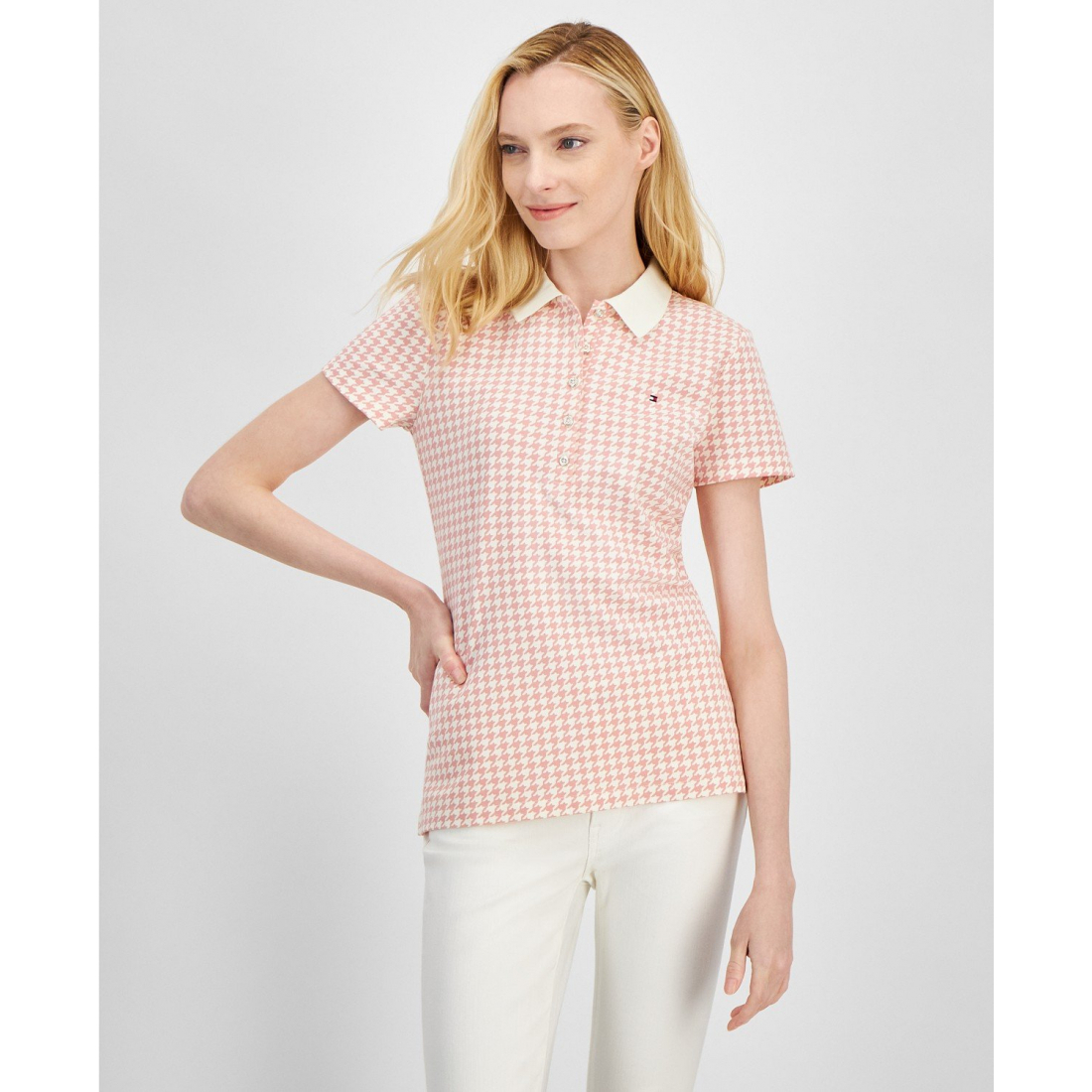 'Houndstooth-Print Collared Top' pour Femmes