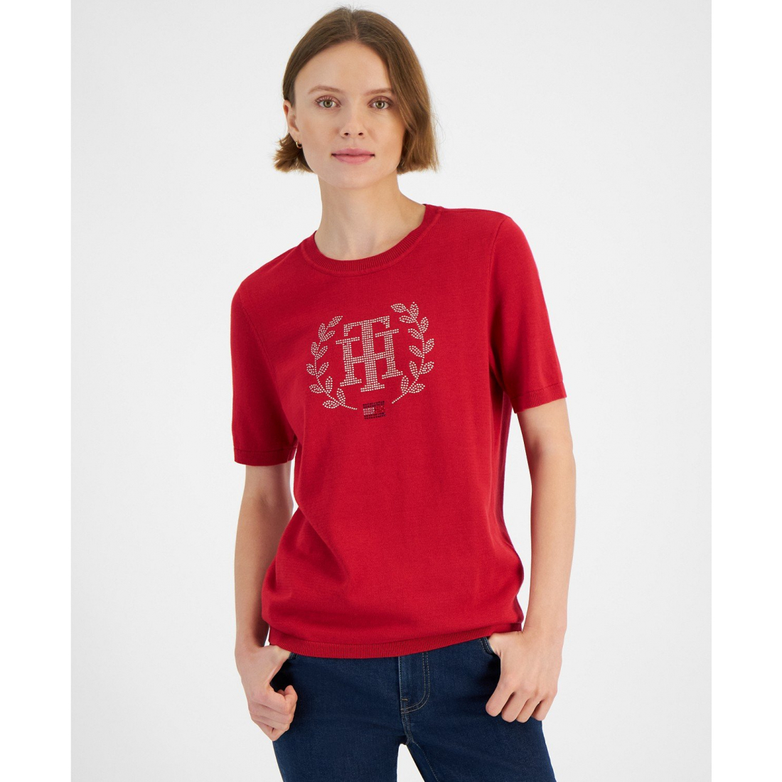 Pull 'Cotton Logo-Crest Crewneck Short Sleeve' pour Femmes