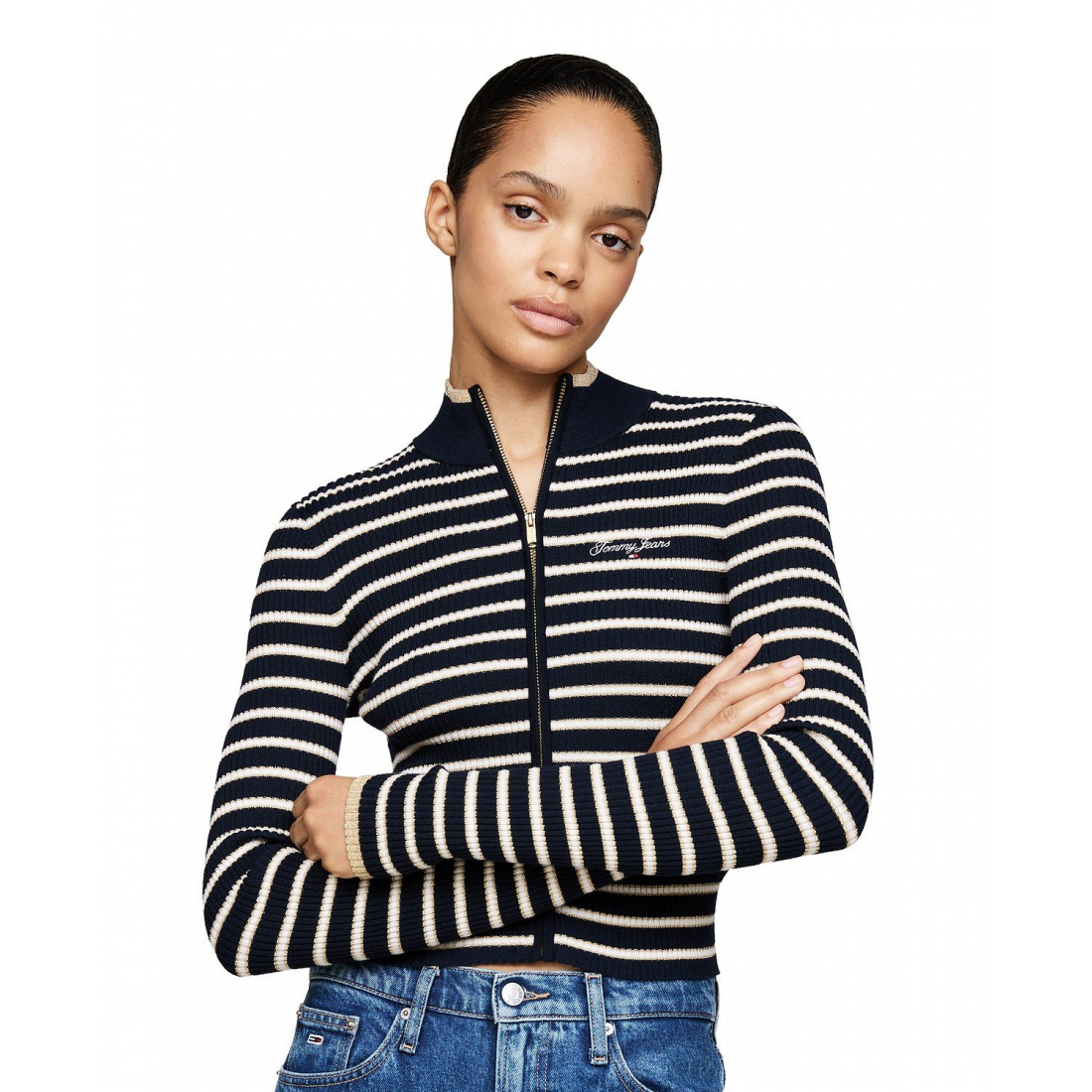 Pull 'Metallic Tipped Zip-Front' pour Femmes