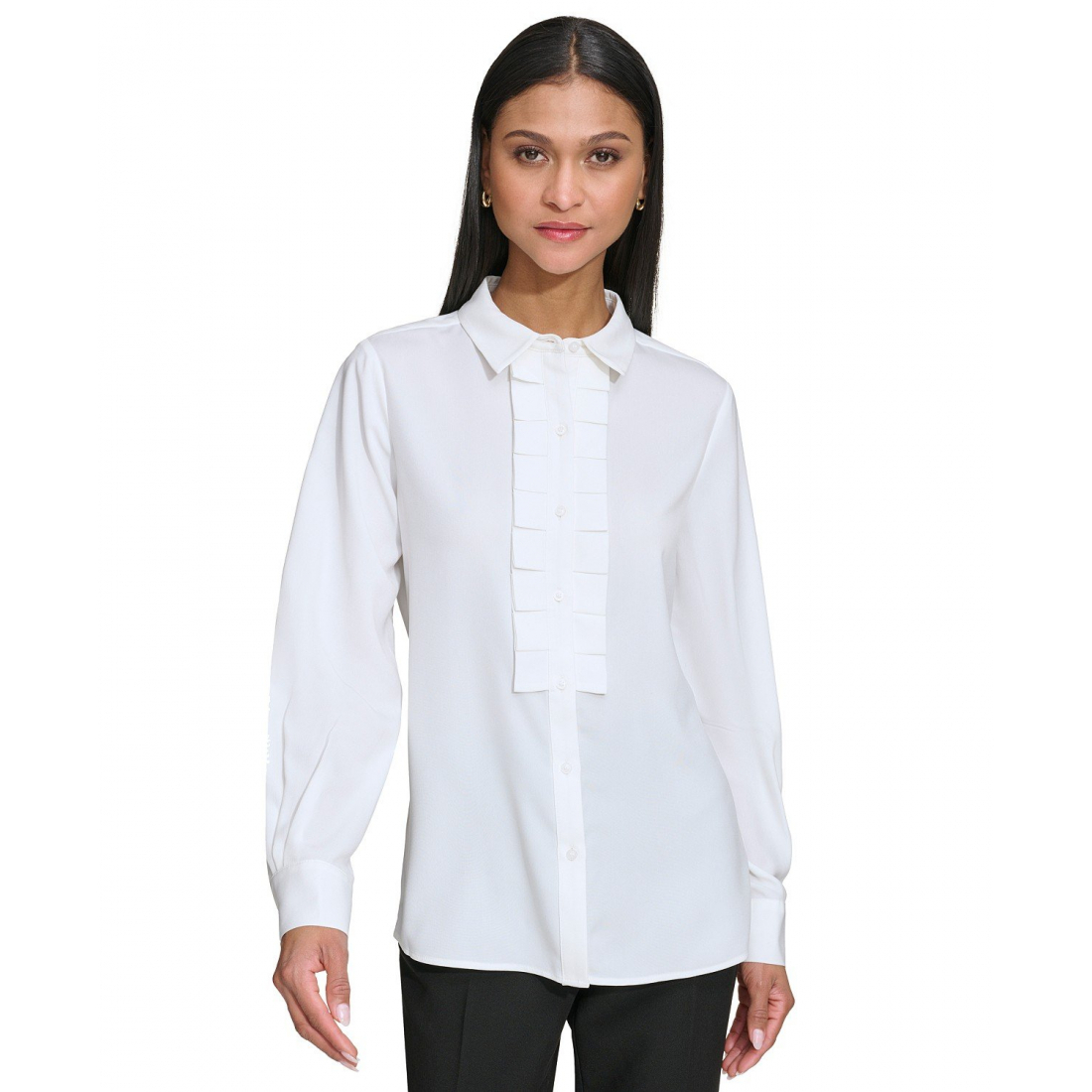 Chemise 'Karl Lagerfeld Collared Pleat-Front Long-Sleeve Top' pour Femmes