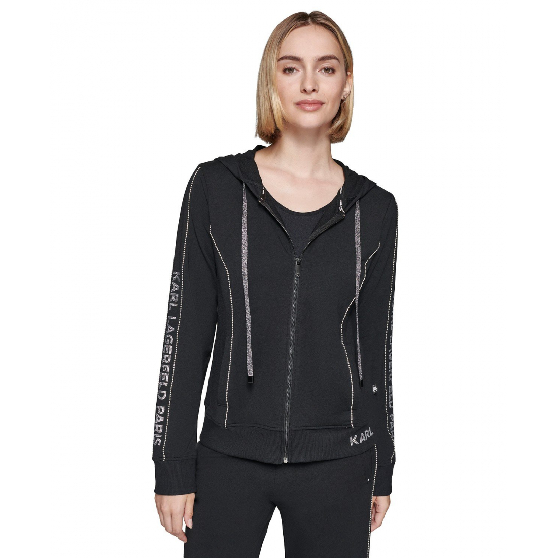 'Embellished Logo Zip Up, Regular & Petite' pour Femmes