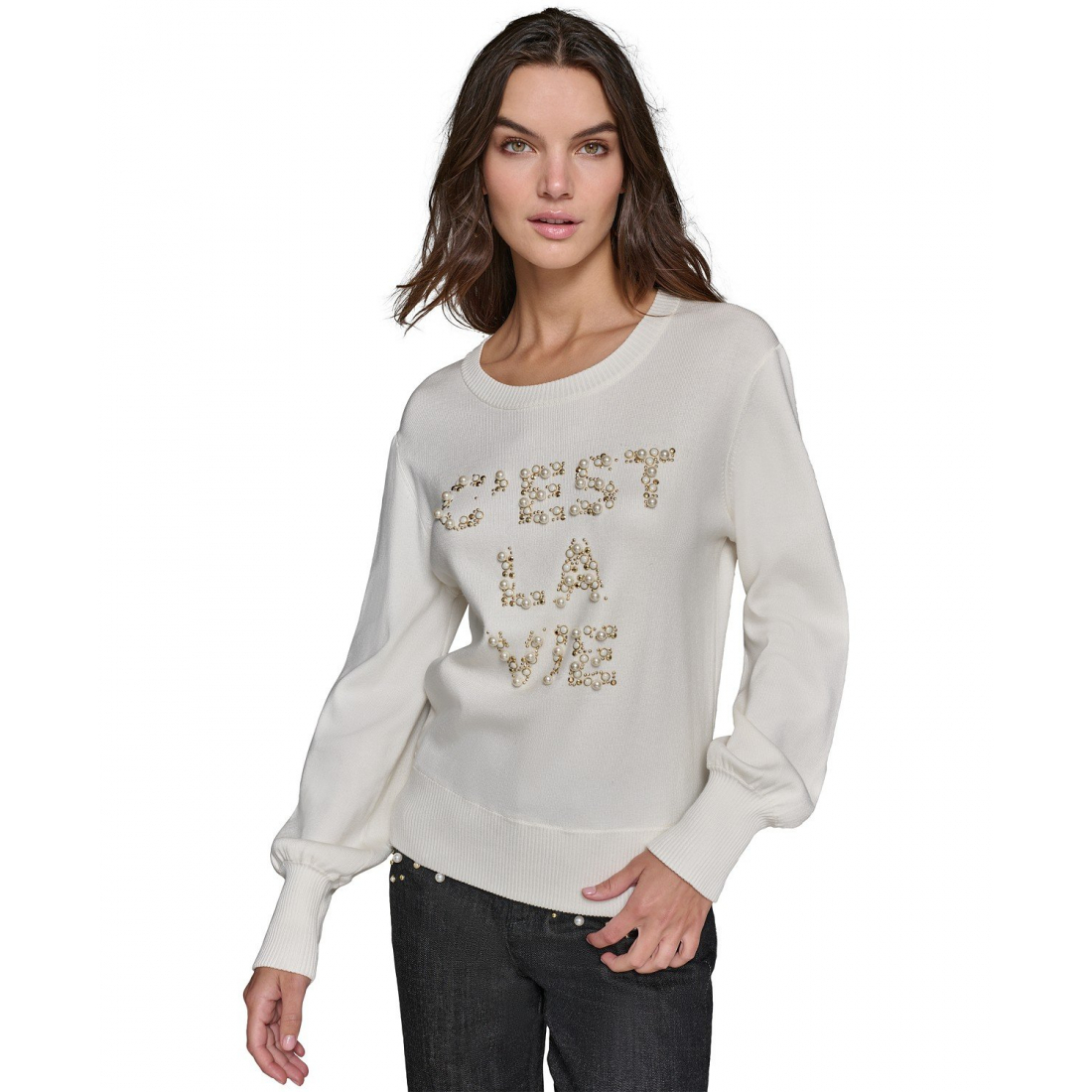 Women's 'C'est La Vie Faux-Pearl-Embellished, Regular and Petite' Sweater