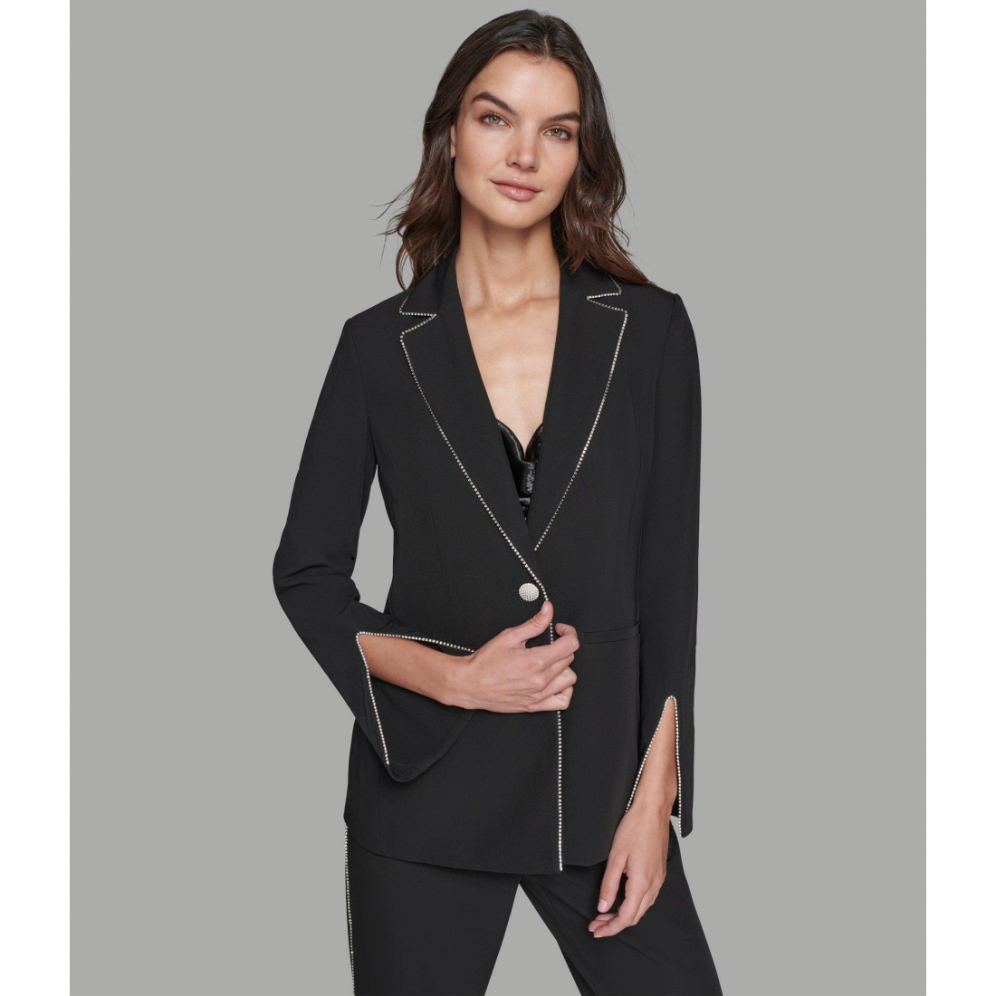 'Luxe Rhinestone Trimmed Suiting Blazer' pour Femmes