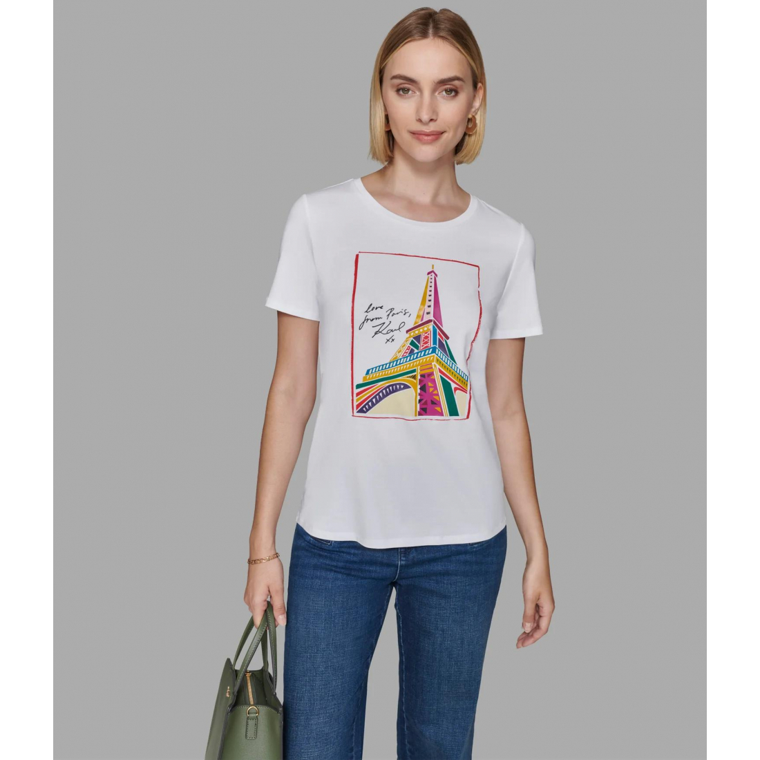 T-shirt 'Love From Paris Eiffel Tower White' pour Femmes