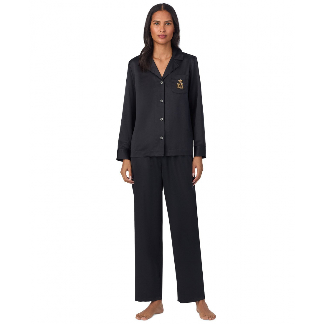 'Satin Notched-Collar Pajama Set' pour Femmes
