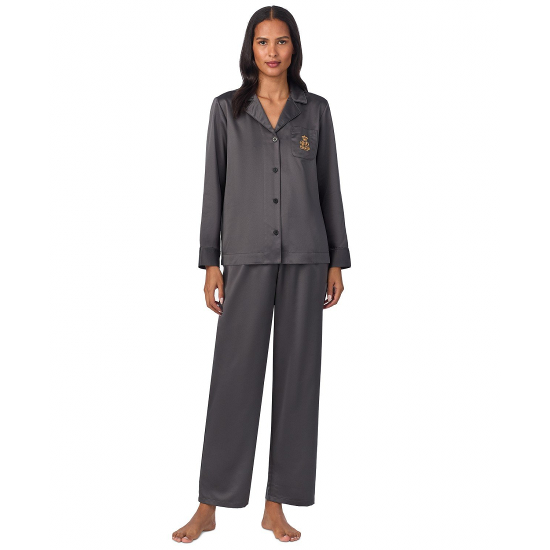 'Satin Notched-Collar Pajama Set' pour Femmes