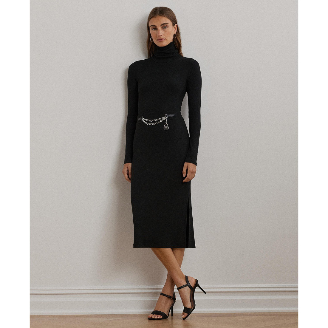 Women's 'Chain-Trim Rib-Knit Turtleneck' Midi Dress