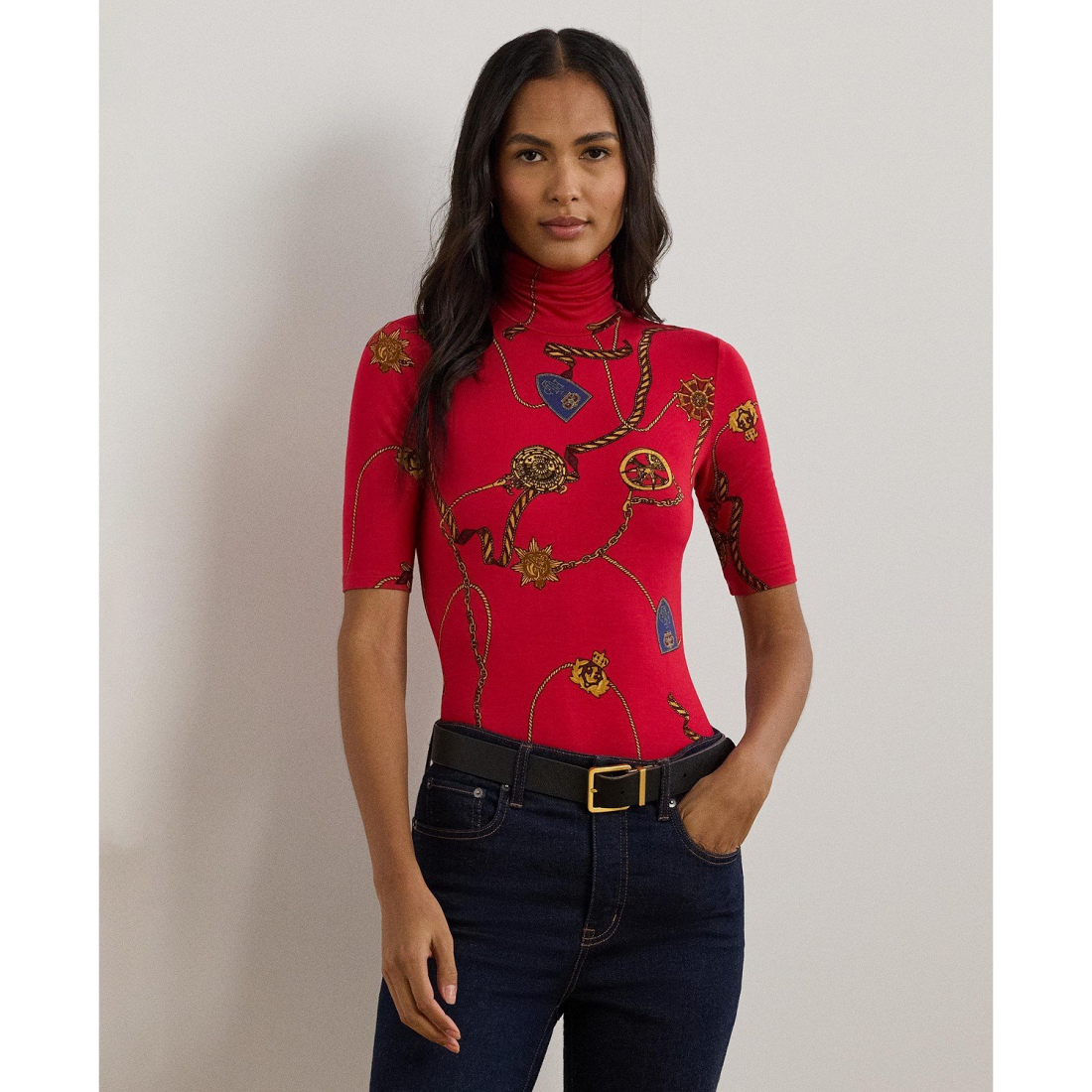Women's 'Belting-Print' Turtleneck Sweater