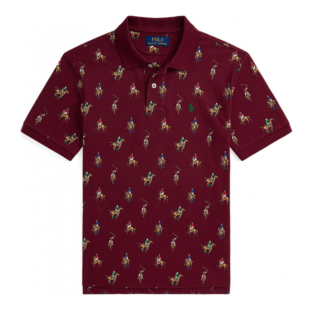 Big Boy's 'Equestrian Print Cotton Mesh Polo Shirt'