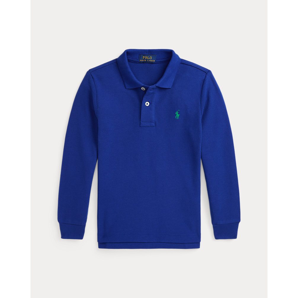 'Cotton Mesh Long-Sleeve Polo Shirt' pour Garçons