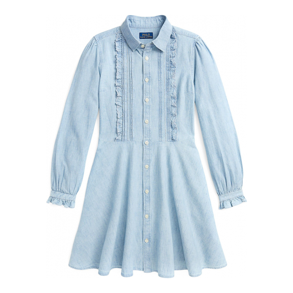 Big Girl's 'Ruffled Cotton Chambray Dress'