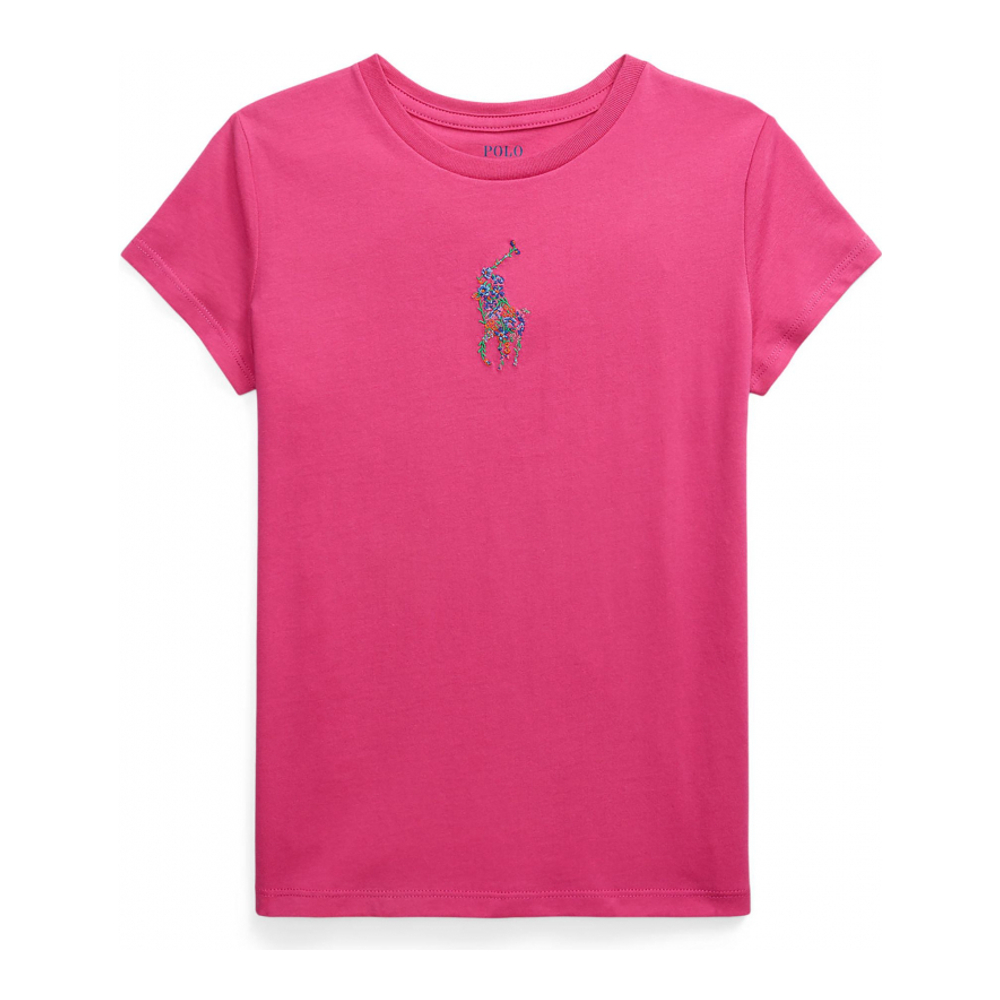 'Floral Big Pony Cotton Jersey T-Shirt' pour Grandes filles