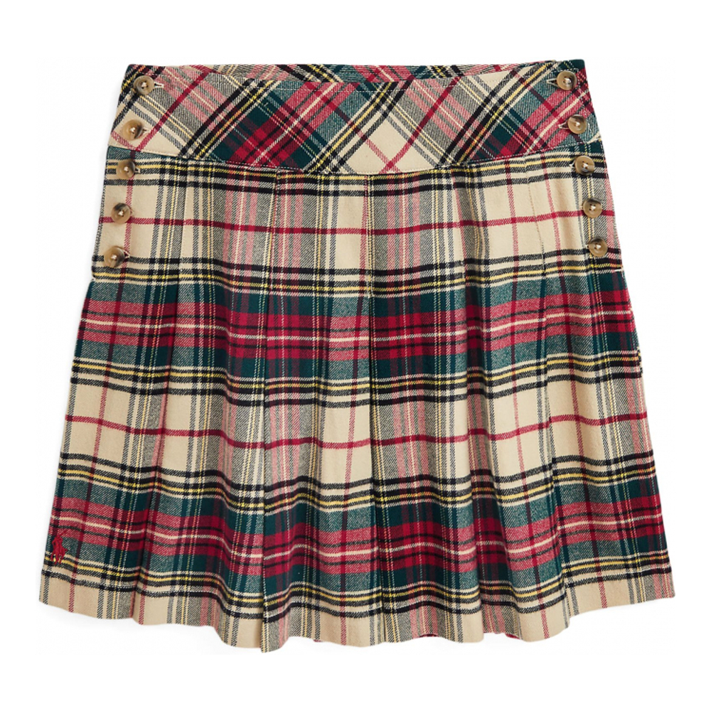 'Plaid Pleated Cotton Twill Skirt' pour Grandes filles