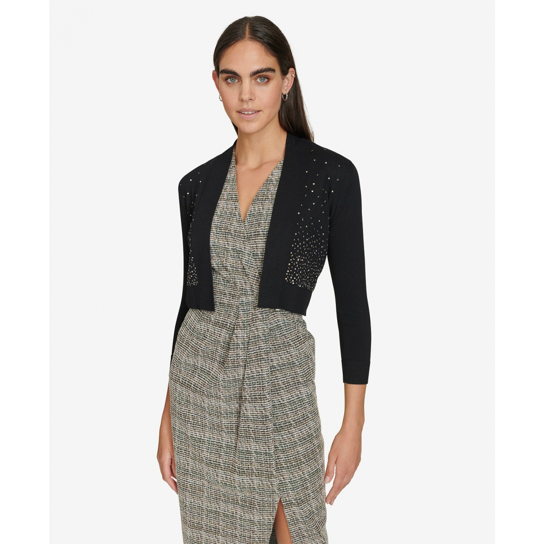 Women's 'Collarless Open-Front Embellished Cardigan'