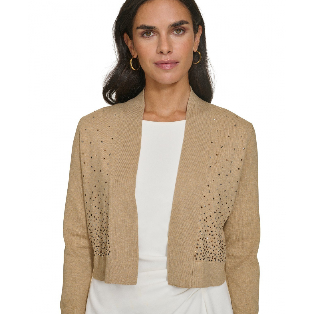 Women's 'Collarless Open-Front Embellished Cardigan'
