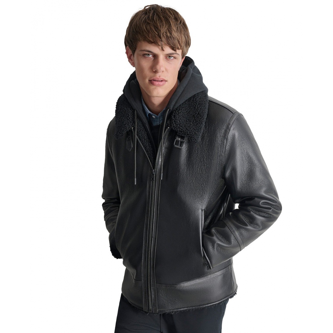 Veste 'Faux Leather With Removable Faux Fur Bib' pour Hommes