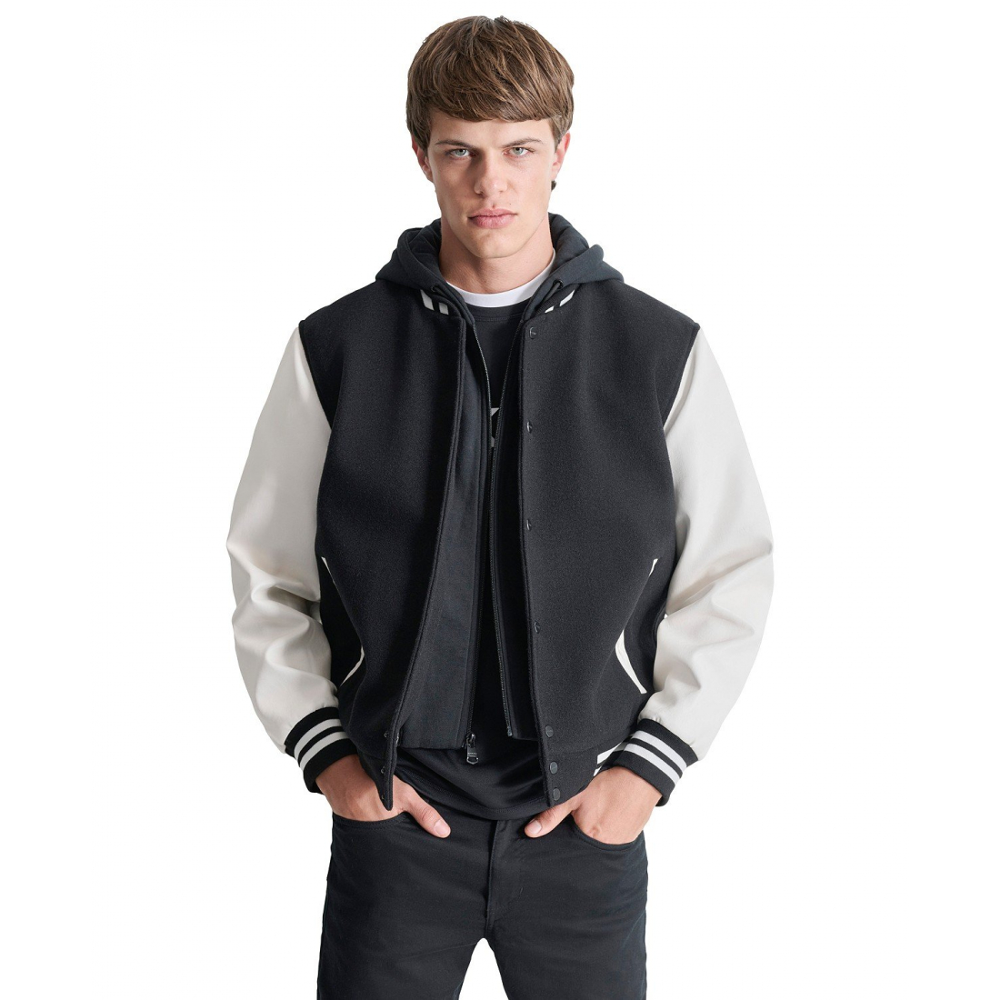 Men's 'Colorblocked Removable Hood Varsity' Bomber Jacket