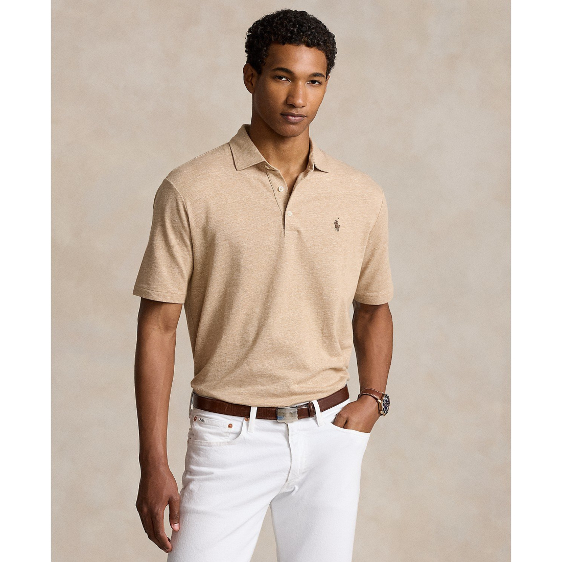 Polo 'Classic-Fit Cotton-Linen Mesh' pour Hommes