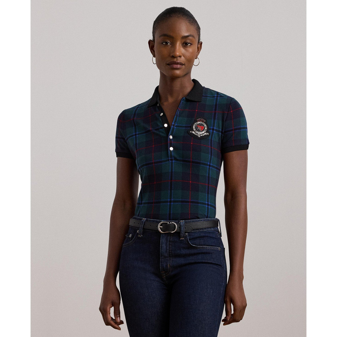 Polo 'Plaid Beaded-Crest Piqué' pour Femmes