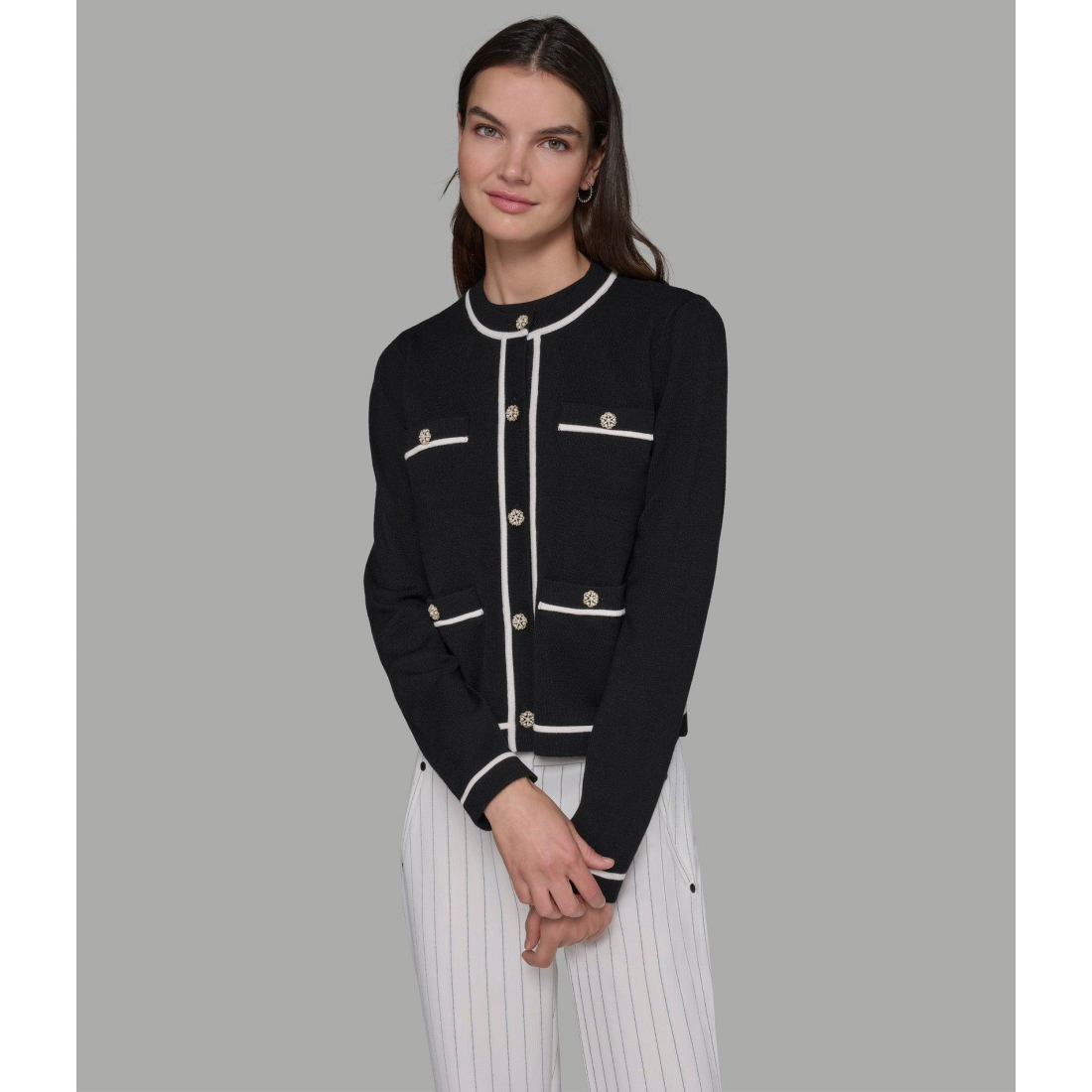 'Cropped Cardigan With Contrast Piping' pour Femmes