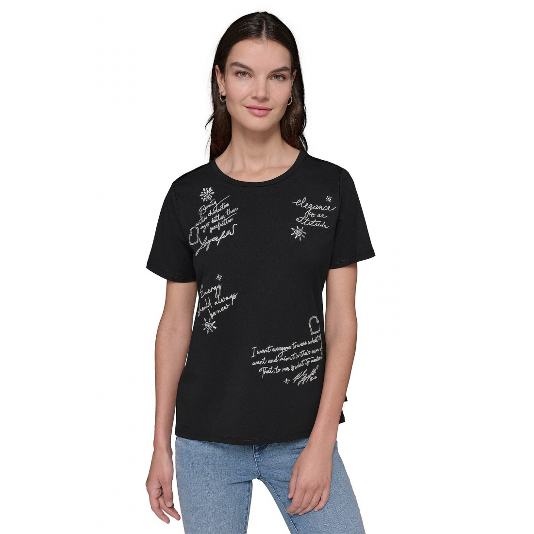 Women's 'Embellished Metallic-Script' T-Shirt