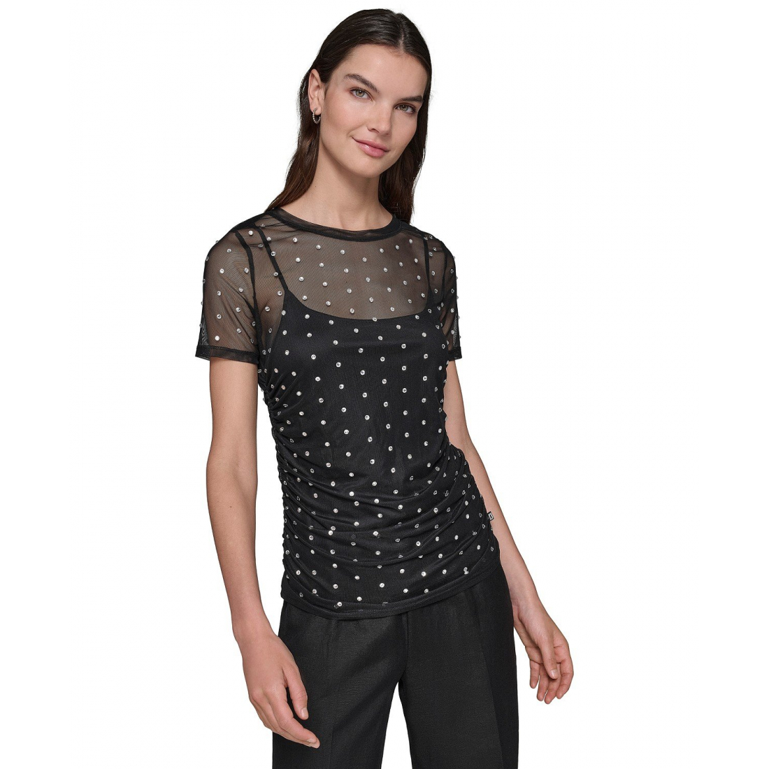 T-shirt 'Embellished Mesh Crewneck' pour Femmes