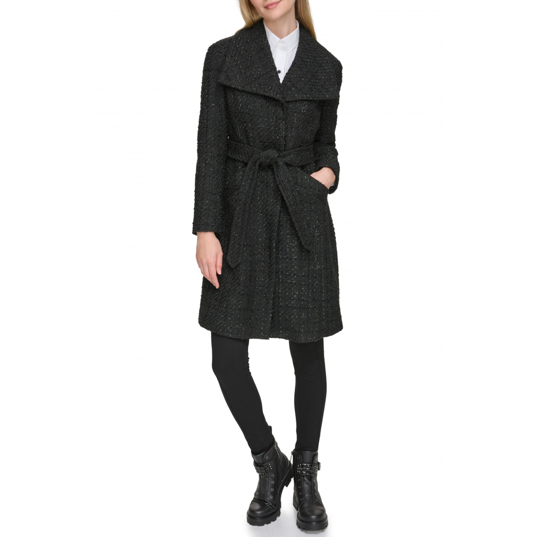 'Metallic Belted Coat' Mantel für Damen