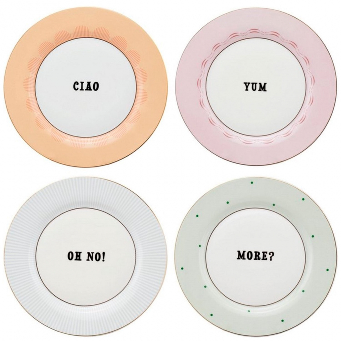 Set Of 4 Slogan Side Plates