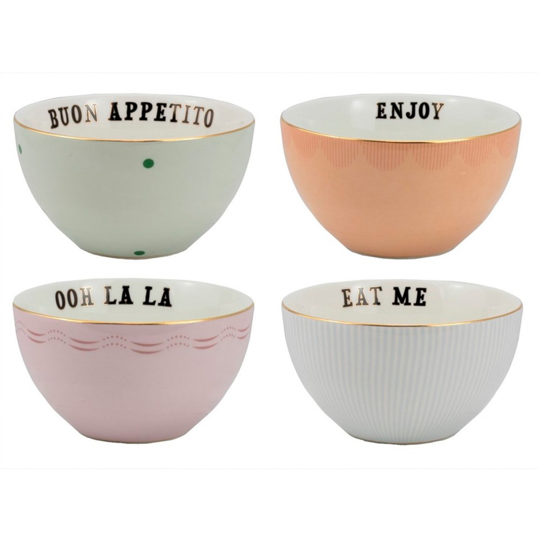 Set Of 4 Slogan Cereal Bowls