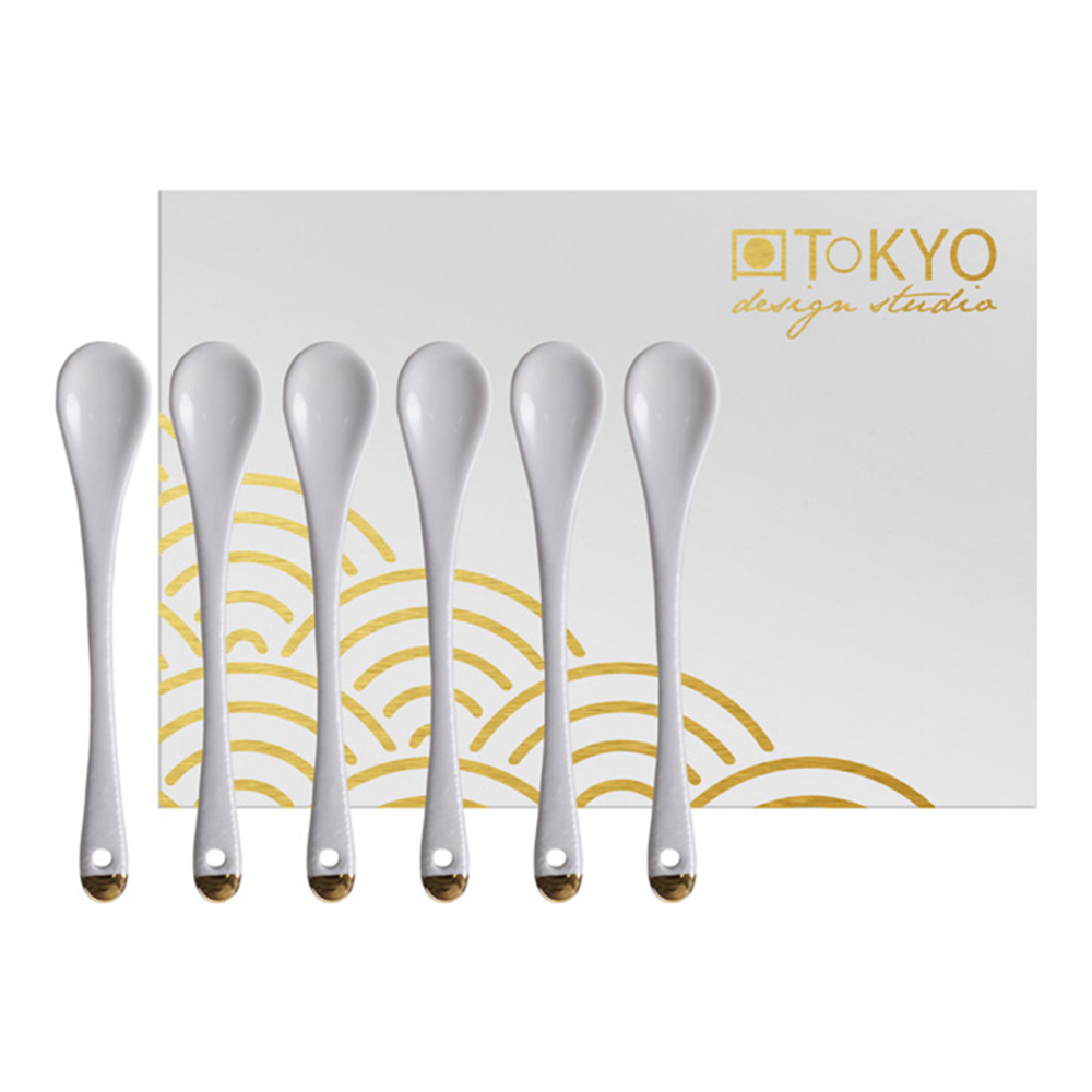 Set Of 6 Nippon White Spoons In White Porcelain
