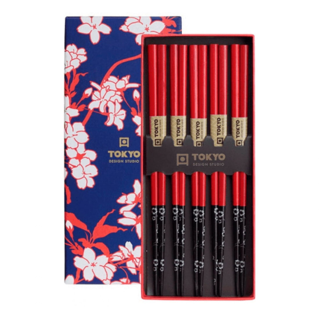 Chopstick Set/5 Giftbox Red Black Flowe