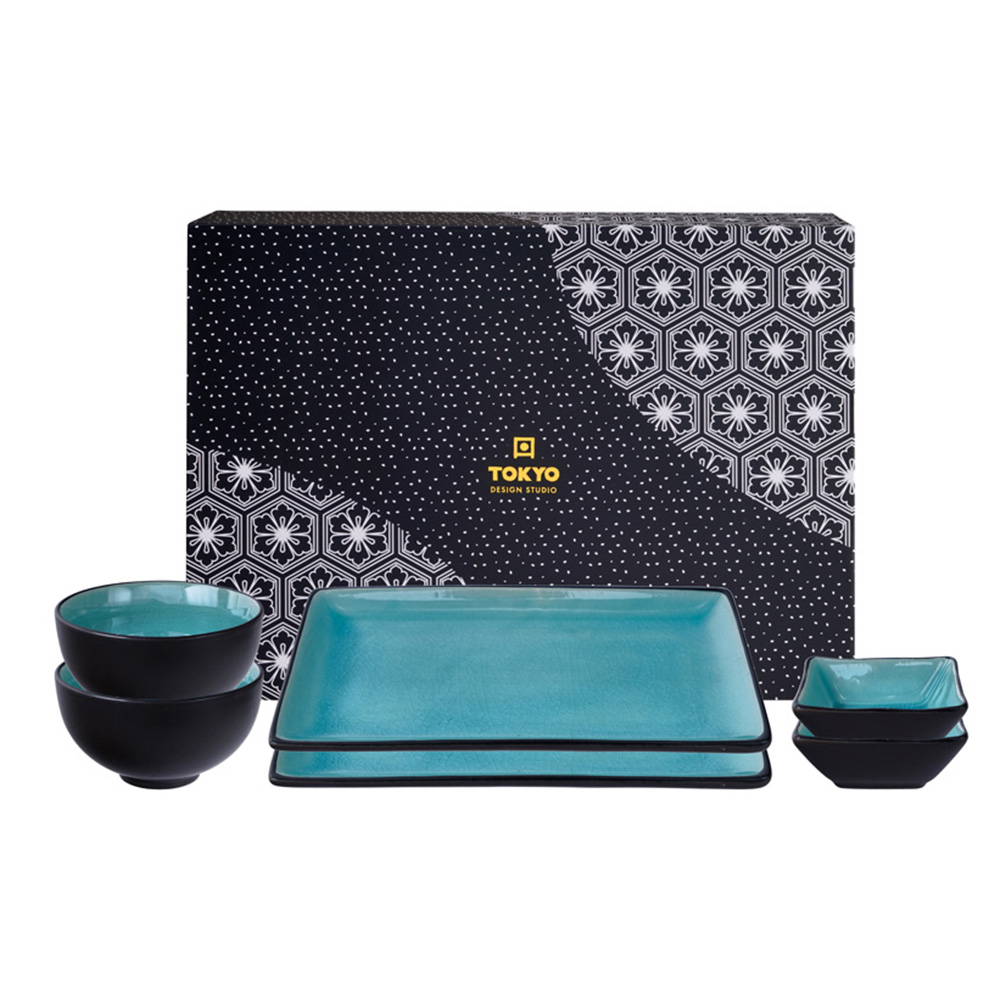 Sushi Gift Set In Turquoise/Blue Porcelain