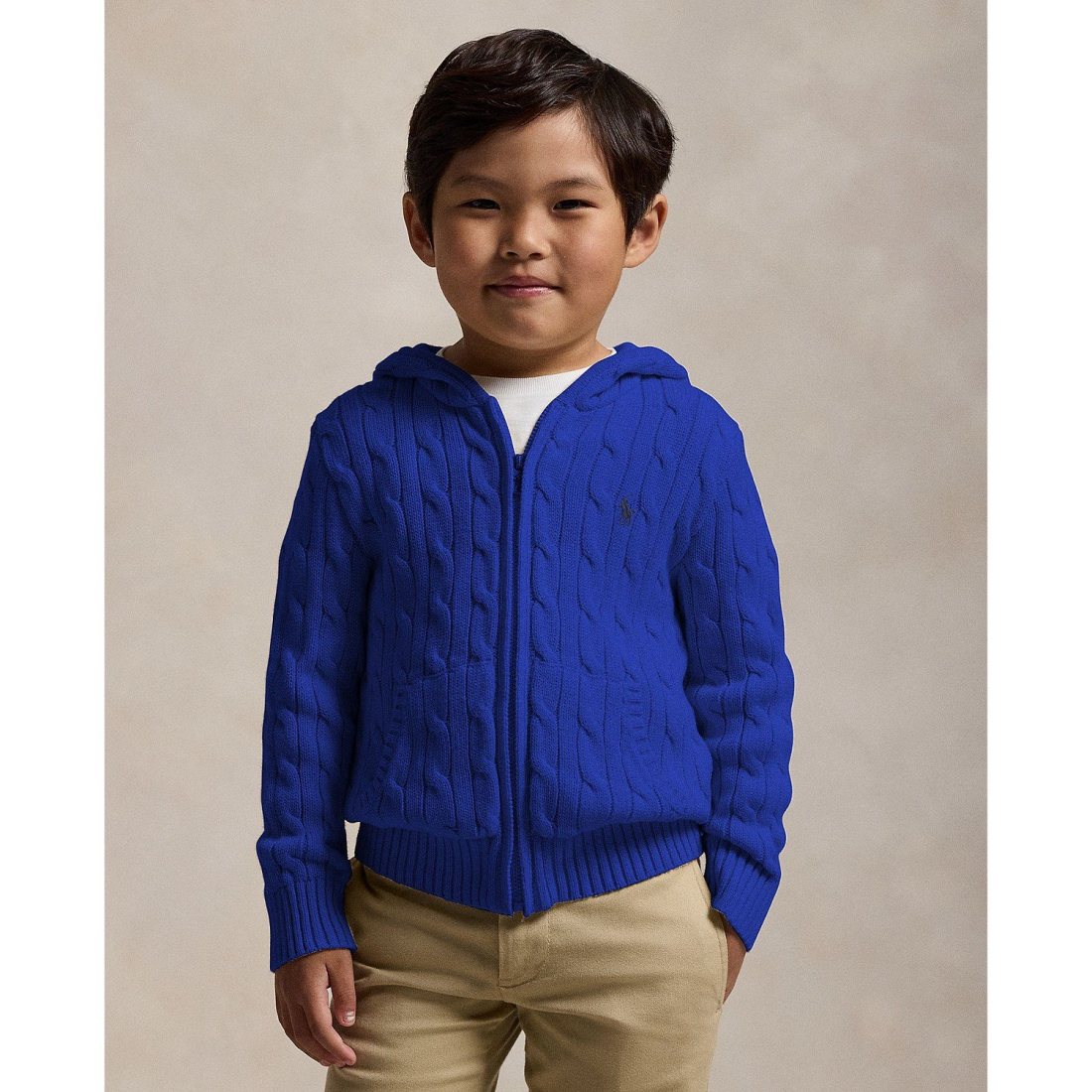 'Cable Cotton Hooded Full-Zip Sweater' pour Enfant et petit garçon