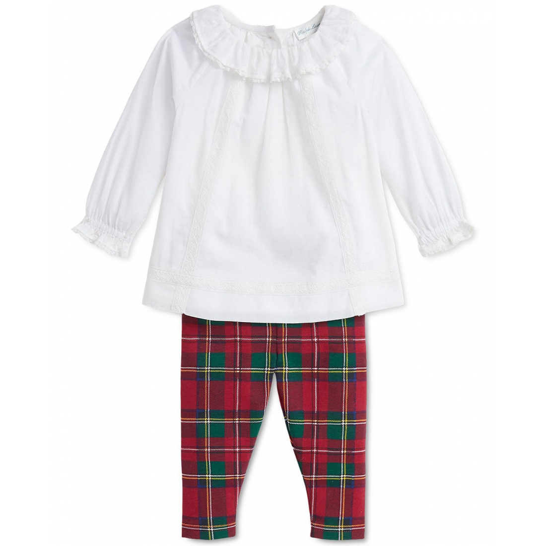 'Lace-Trim Top & Plaid Leggings Set' für Baby