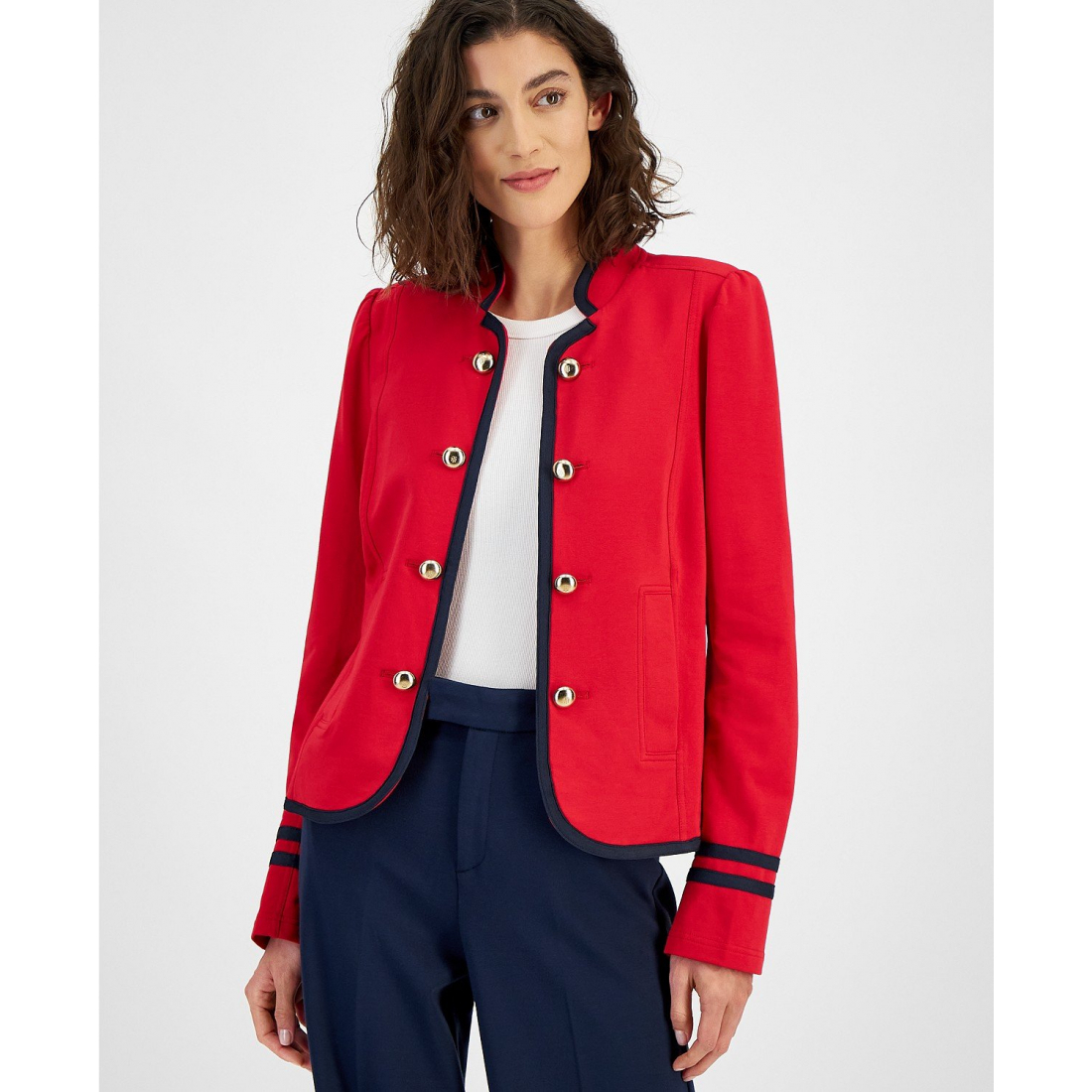 'Open-Front Long-Sleeve Band Jacket' pour Femmes
