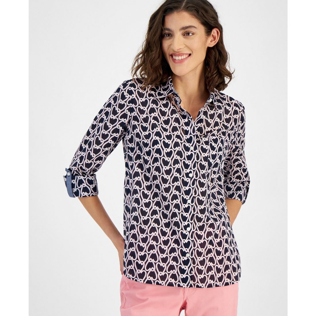 'Heartlock Roll-Tab-Sleeve Cotton Top' pour Femmes