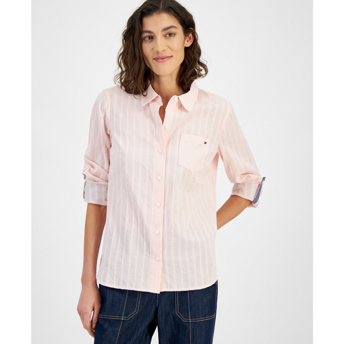'Singy Dobby Roll-Tab Cotton Shirt' pour Femmes