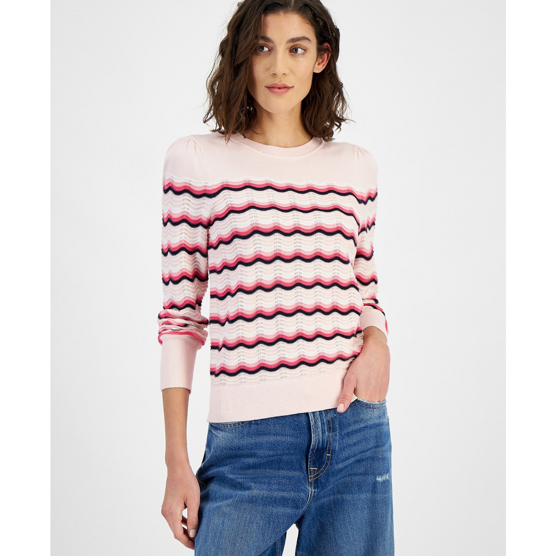 'Scallop Stripe Cotton Sweater' pour Femmes