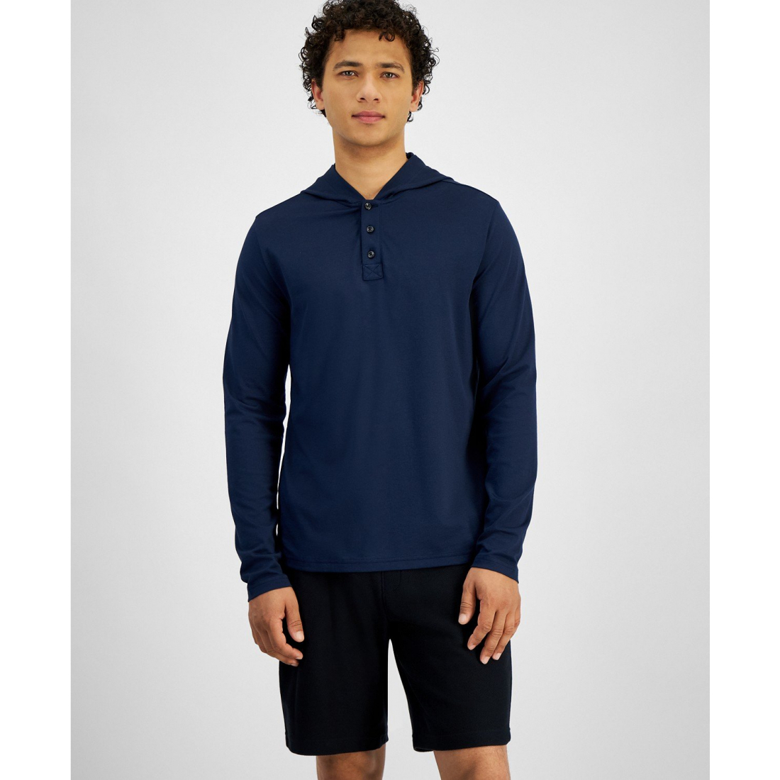 Men's 'Premium Textured Long Sleeve Henley Hoodie'