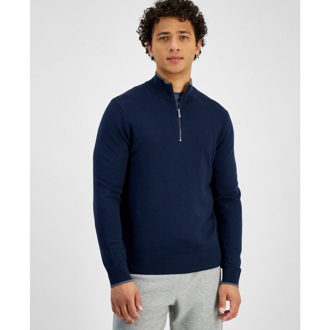 Men's 'Modern-Fit Tipped 1/4-Zip Merino Wool' Sweater