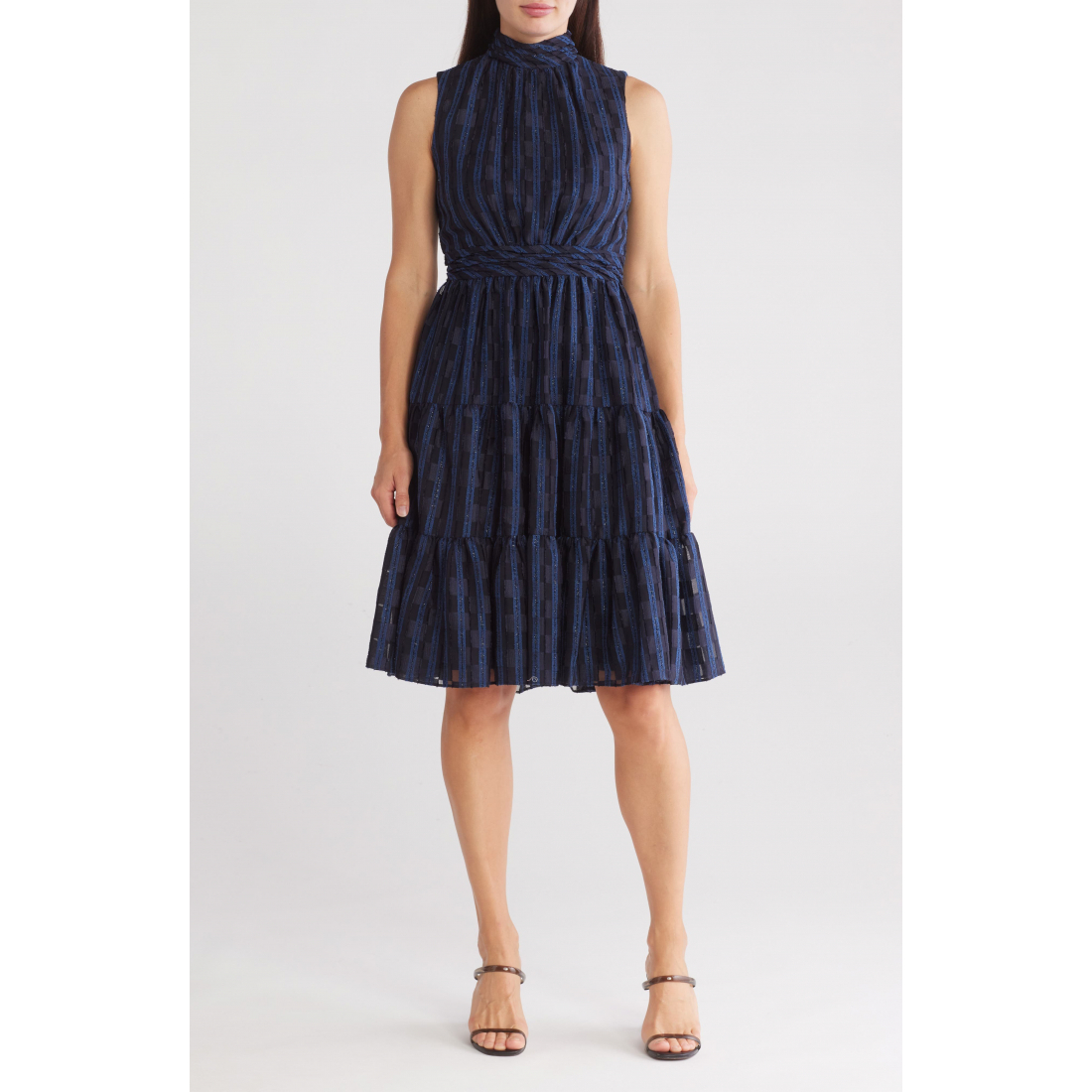Women's 'Metallic Stripe Mock Neck Sleeveless Dress'