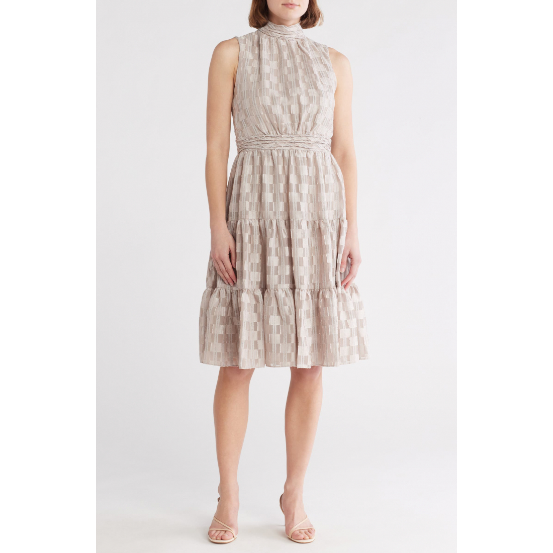 Women's 'Metallic Stripe Mock Neck' Sleeveless Dress